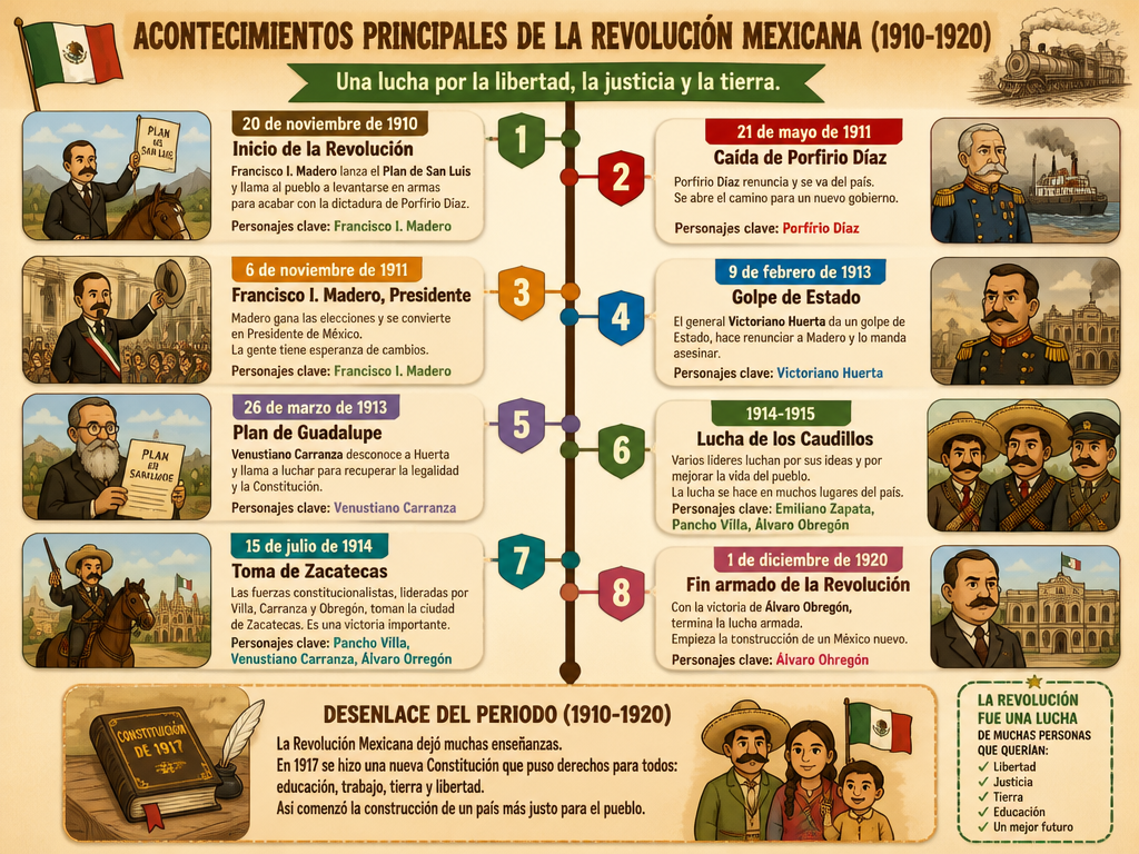 Acontecimientos Principales de la Revolución Mexicana (1910-1920)