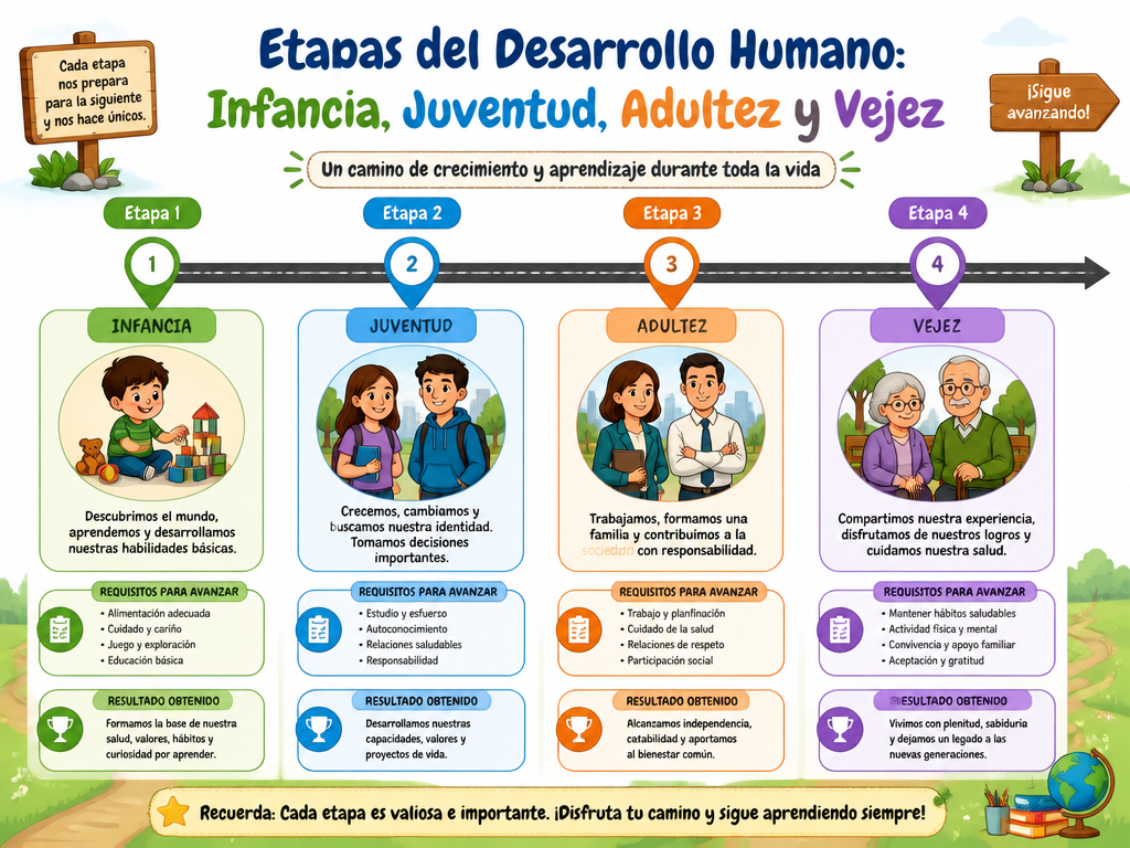 Etapas del Desarrollo Humano: Infancia, Juventud, Adultez y Vejez