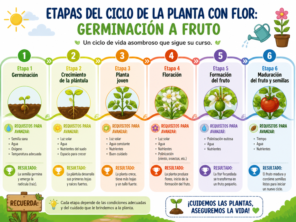 Etapas del Ciclo de la Planta con Flor: Germinación a Fruto