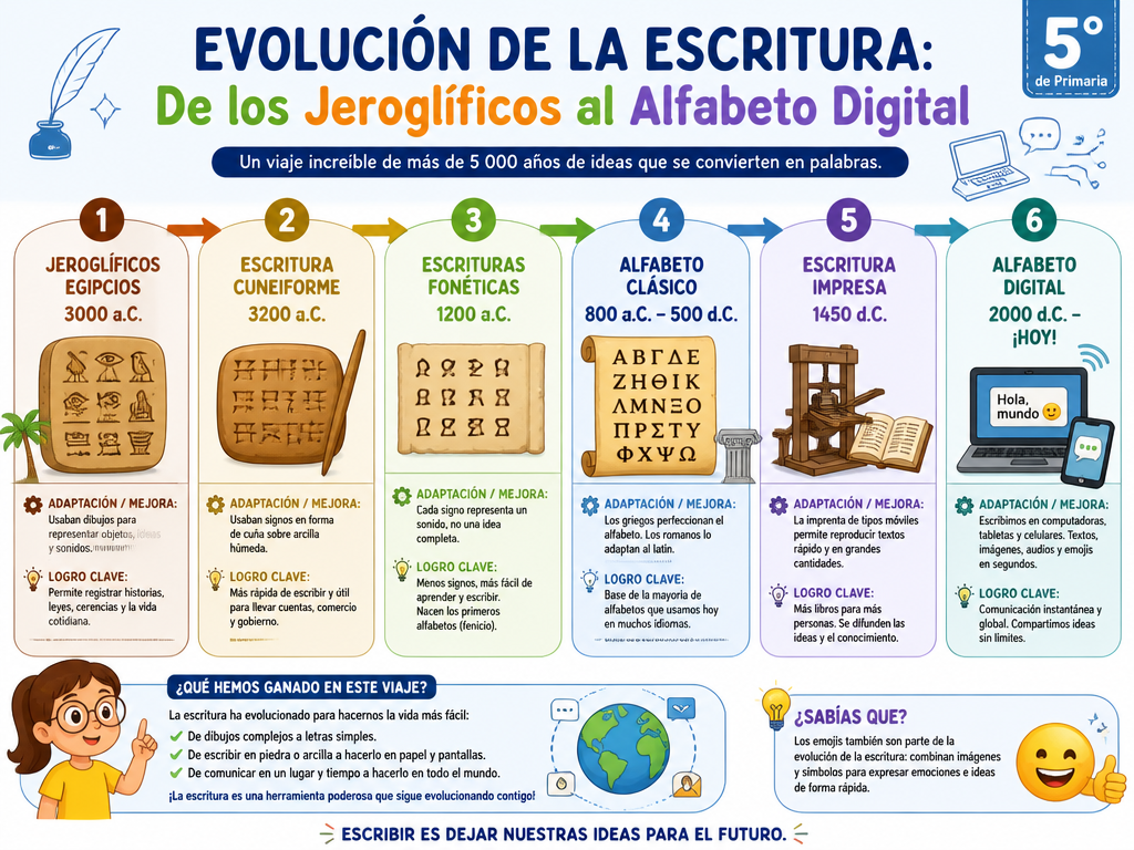 Evolución de la Escritura: De los Jeroglíficos al Alfabeto Digital