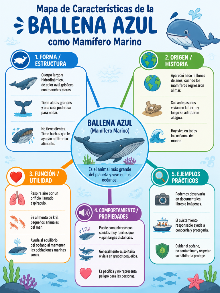 Mapa de Características de la Ballena Azul como Mamífero Marino