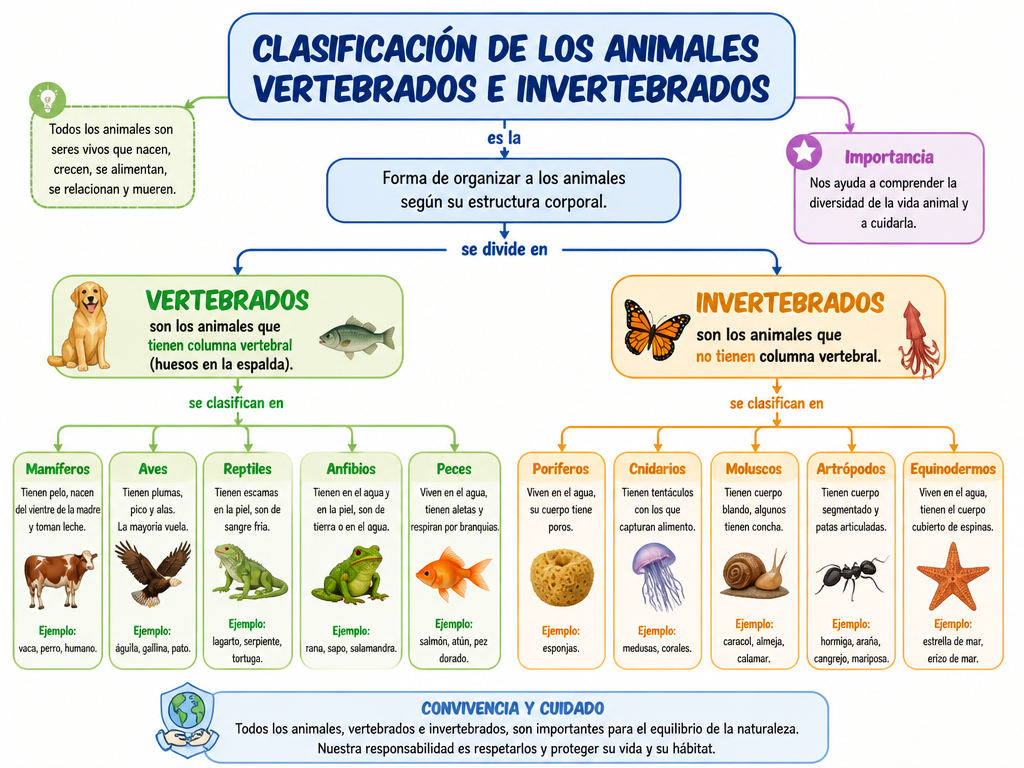 Clasificación de los Animales Vertebrados e Invertebrados