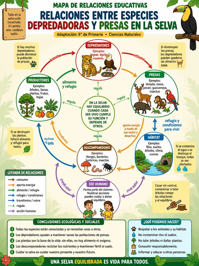 Relaciones entre Especies Depredadoras y Presas en la Selva