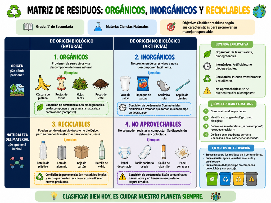 Matriz de Residuos: Orgánicos, Inorgánicos y Reciclables