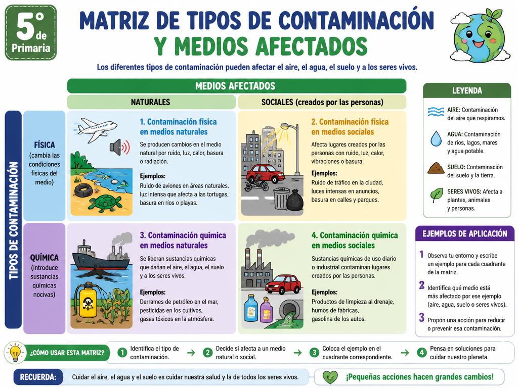 Matriz de Tipos de Contaminación y Medios Afectados