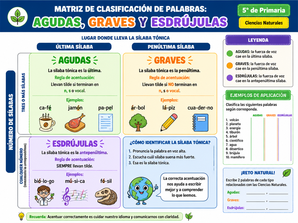 Matriz de Clasificación de Palabras: Agudas, Graves y Esdrújulas