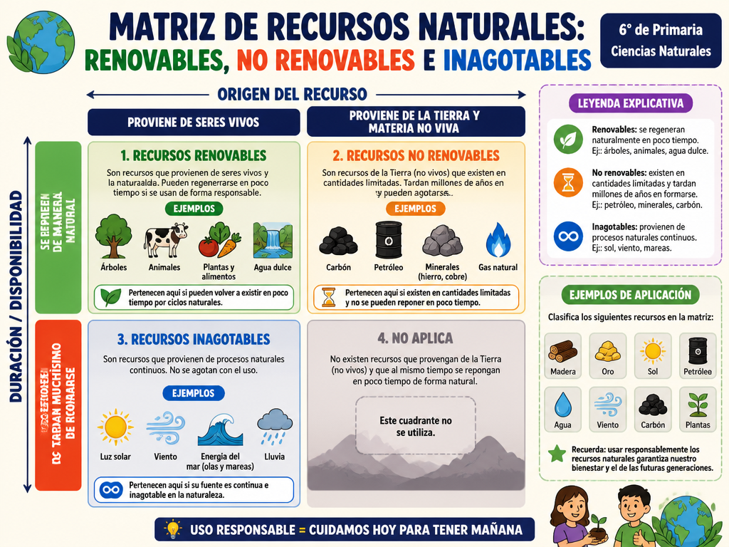 Matriz de Recursos Naturales: Renovables, No Renovables e Inagotables