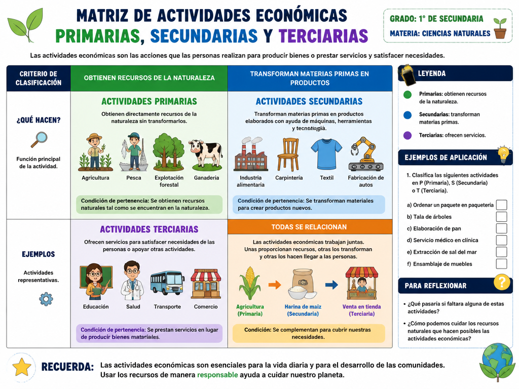 Matriz de Actividades Económicas Primarias, Secundarias y Terciarias