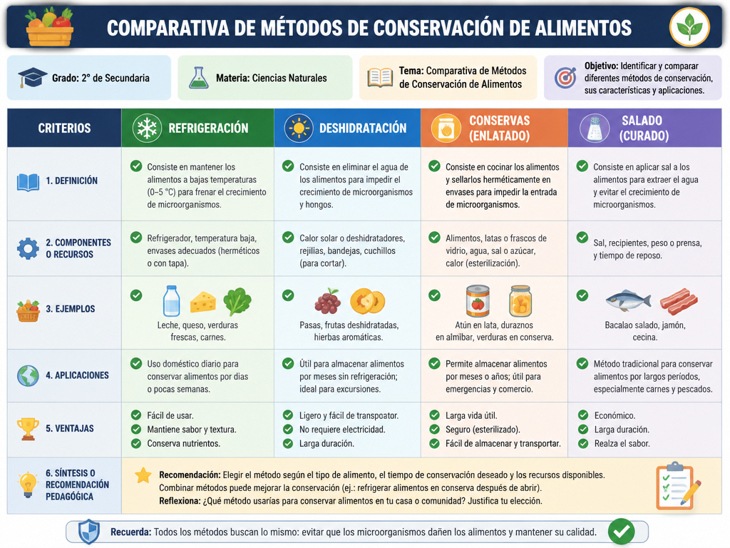 Comparativa de Métodos de Conservación de Alimentos