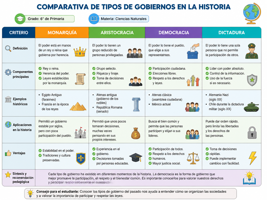 Comparativa de Tipos de Gobiernos en la Historia
