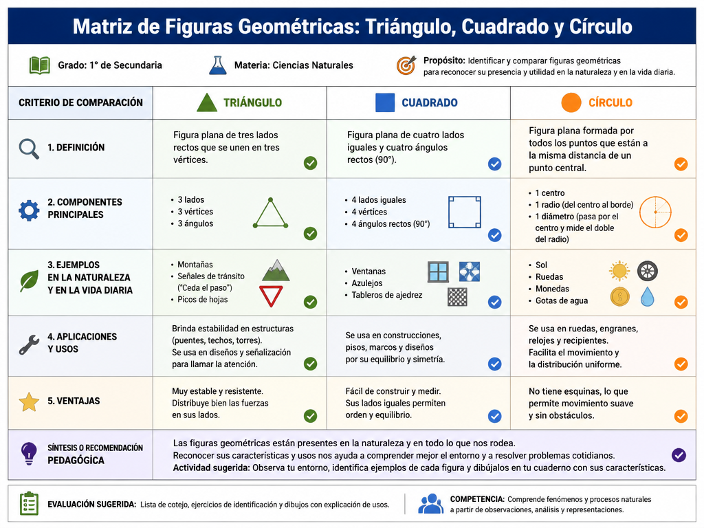 Matriz de Figuras Geométricas: Triángulo, Cuadrado y Círculo
