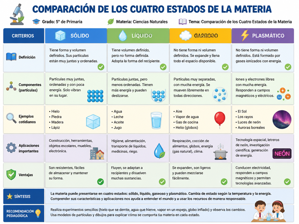 Comparación de los Cuatro Estados de la Materia