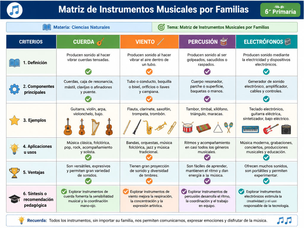 Matriz de Instrumentos Musicales por Familias