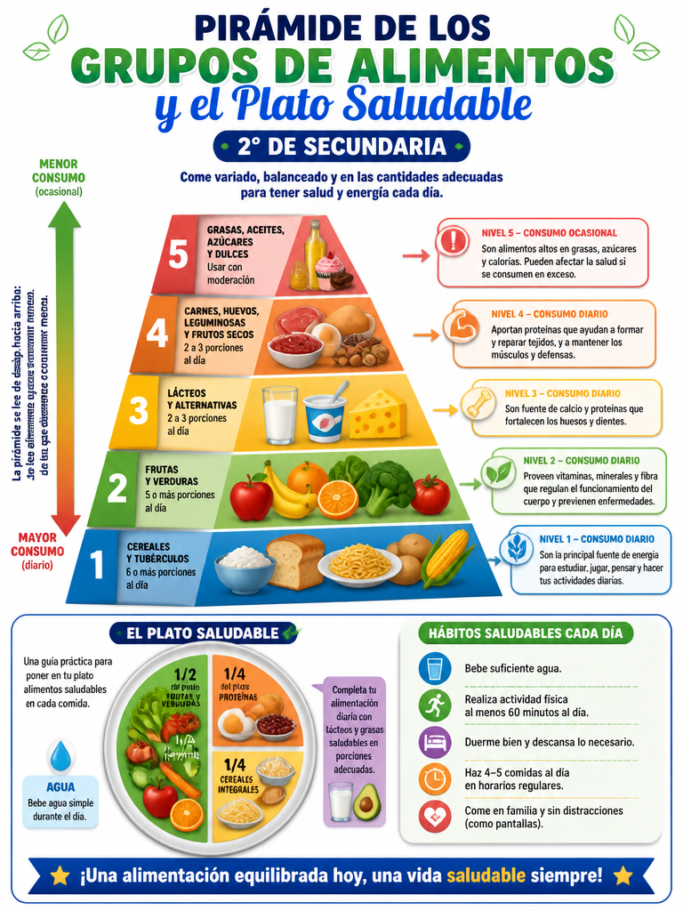 Pirámide de los Grupos de Alimentos y el Plato Saludable