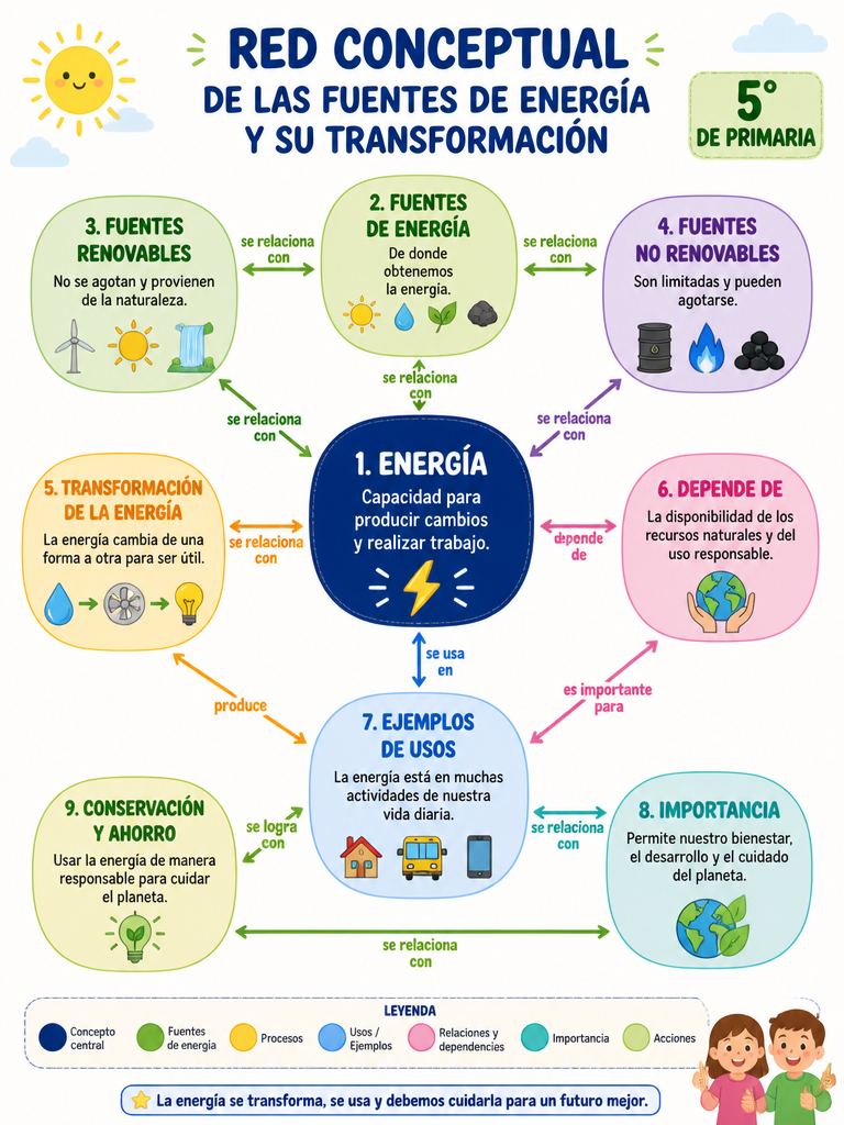 Red Conceptual de las Fuentes de Energía y su Transformación