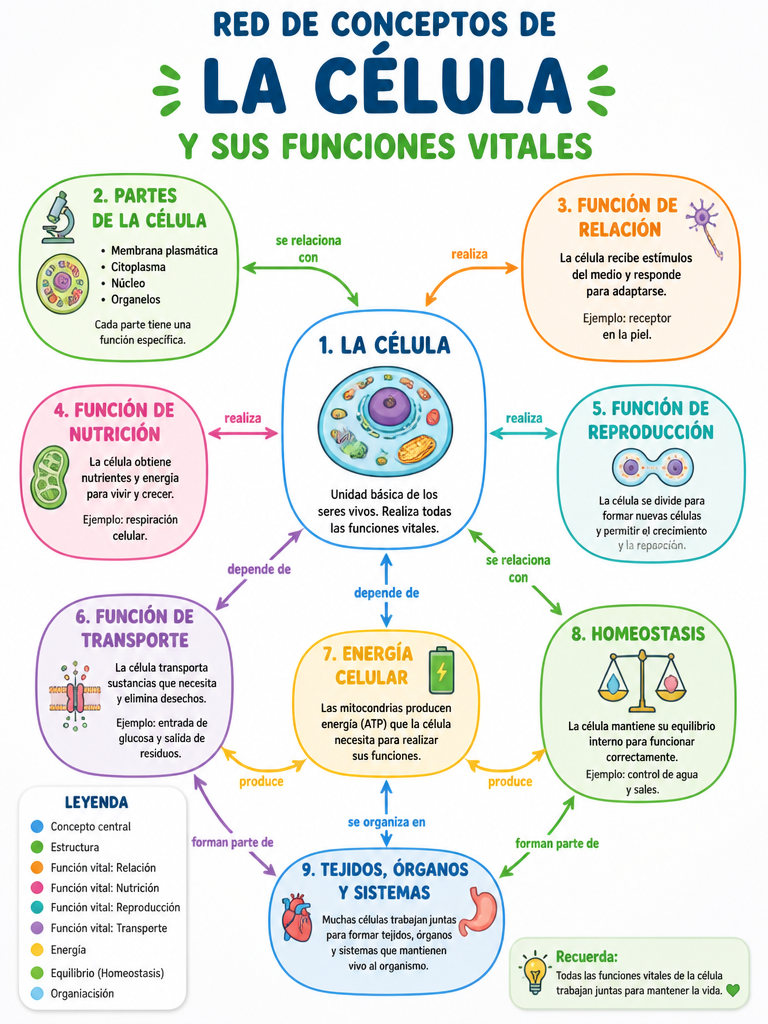 Red de Conceptos de la Célula y sus Funciones Vitales