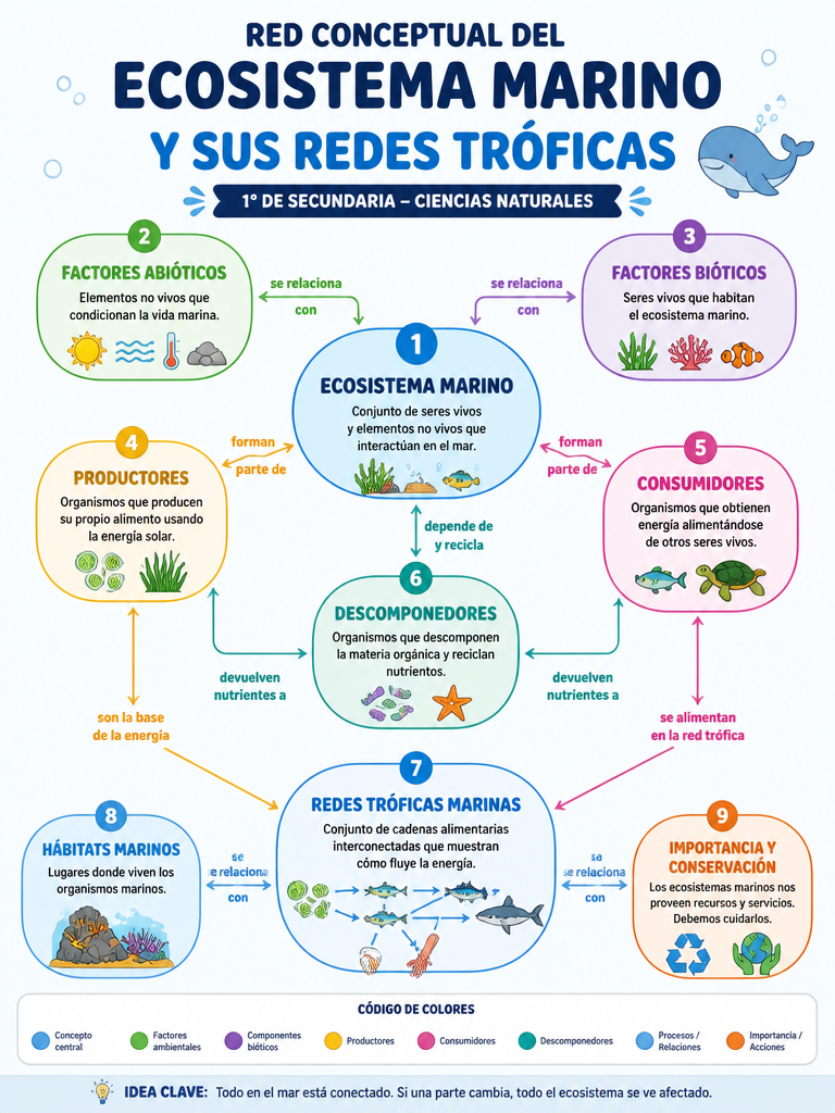Red Conceptual del Ecosistema Marino y sus Redes Tróficas