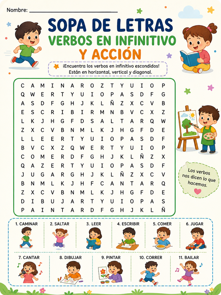 Verbos en Infinitivo y Acción