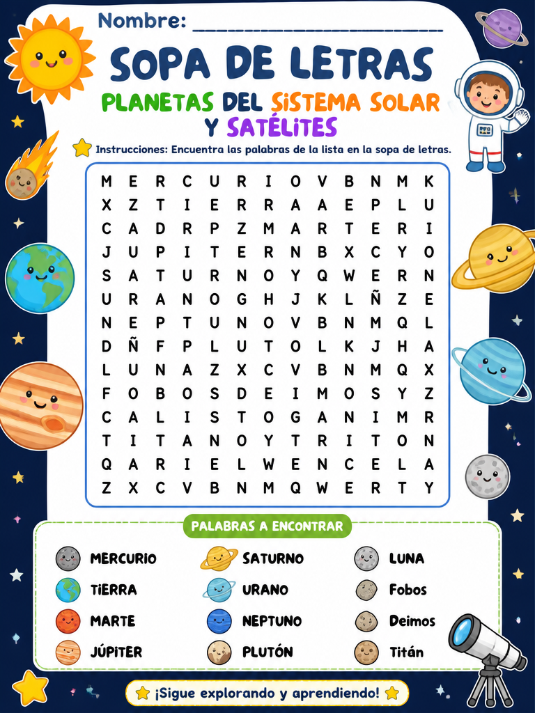 Planetas del Sistema Solar y Satélites
