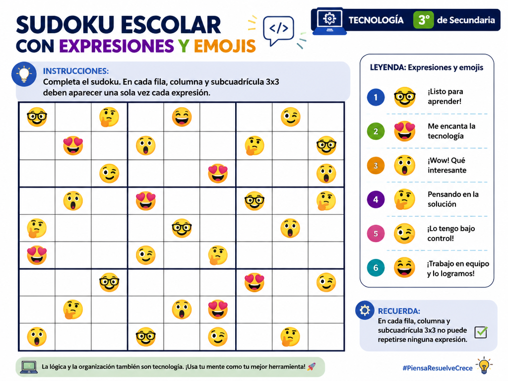 Sudoku Escolar con Expresiones y Emojis