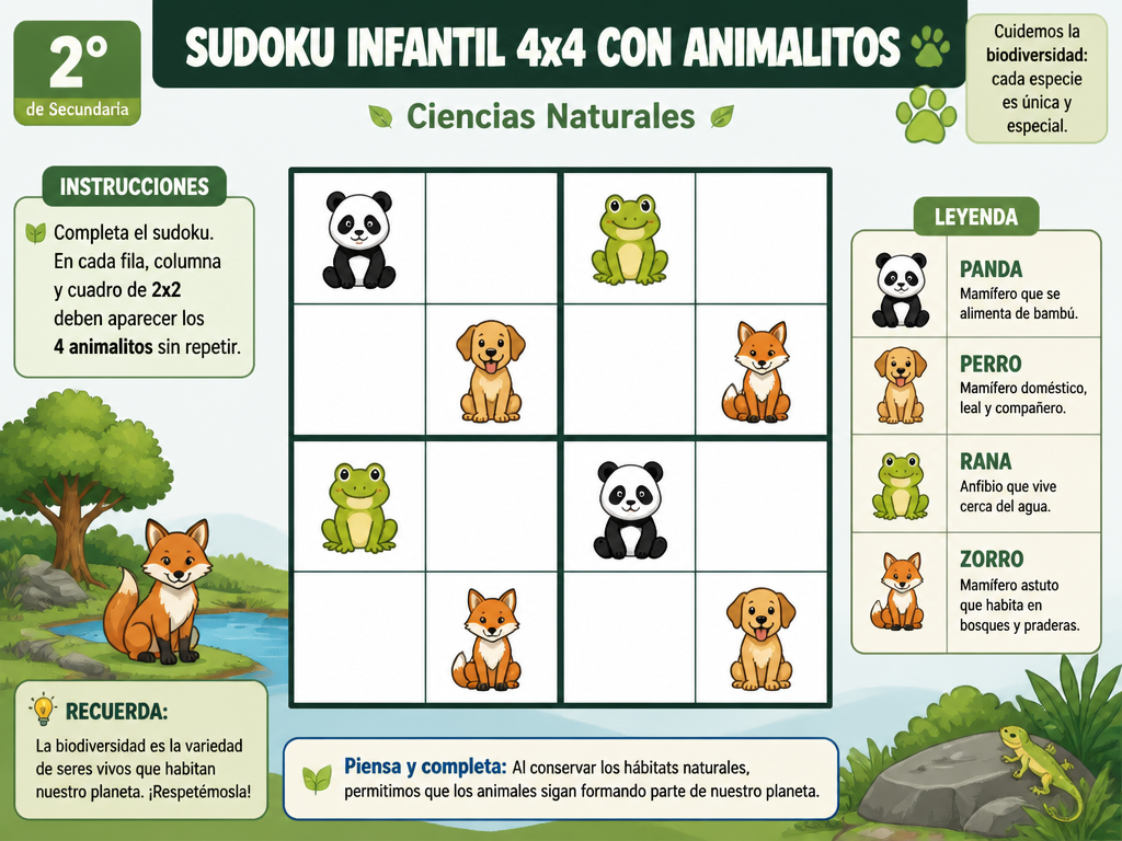 Sudoku Infantil 4x4 con Animalitos