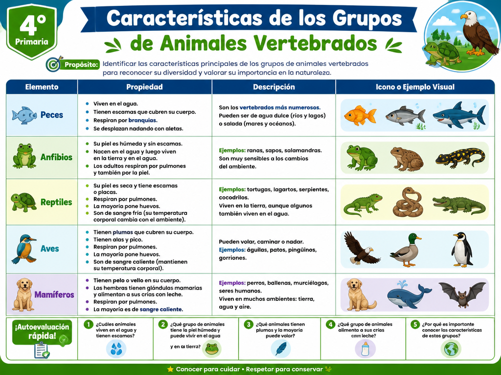 Características de los Grupos de Animales Vertebrados