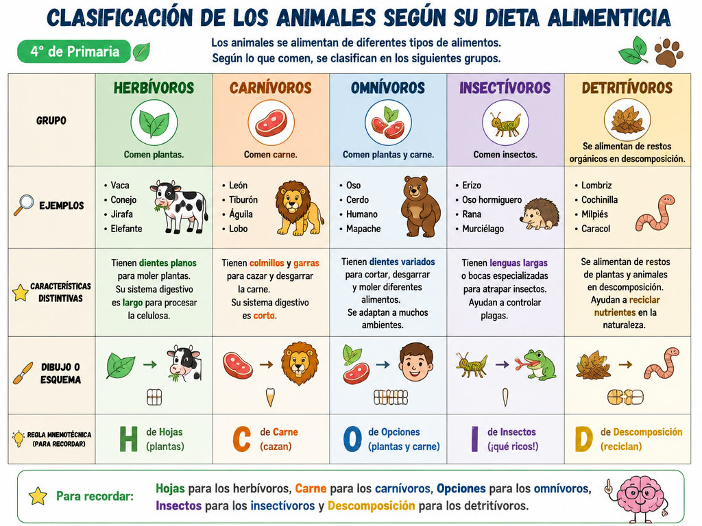 Clasificación de los Animales según su Dieta Alimenticia