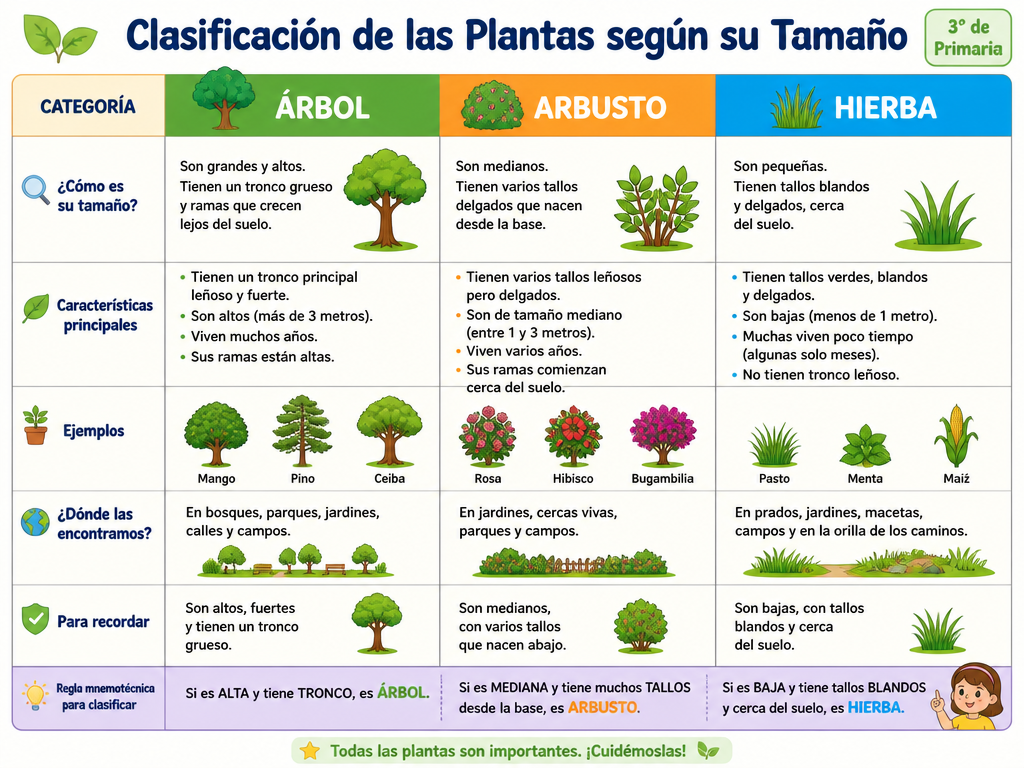 Clasificación de las Plantas según su Tamaño: Árbol, Arbusto y Hierba