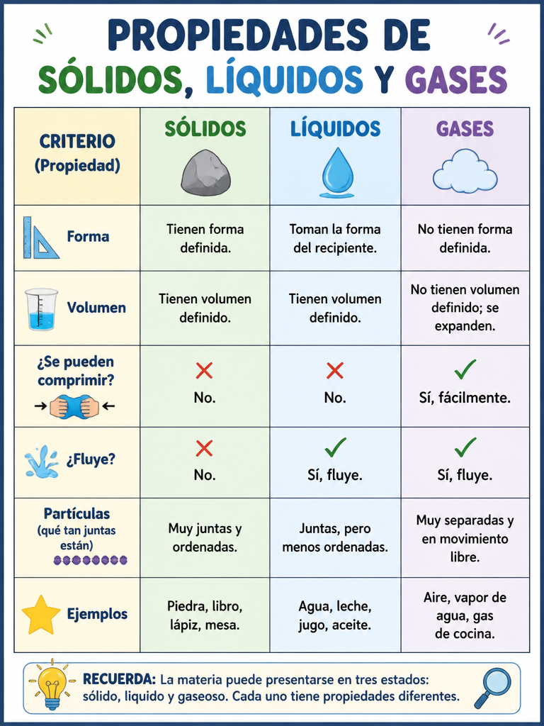 Propiedades de Sólidos, Líquidos y Gases