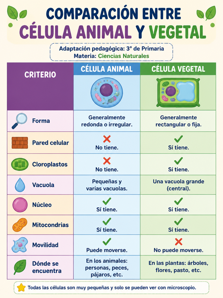 Comparación entre Célula Animal y Vegetal