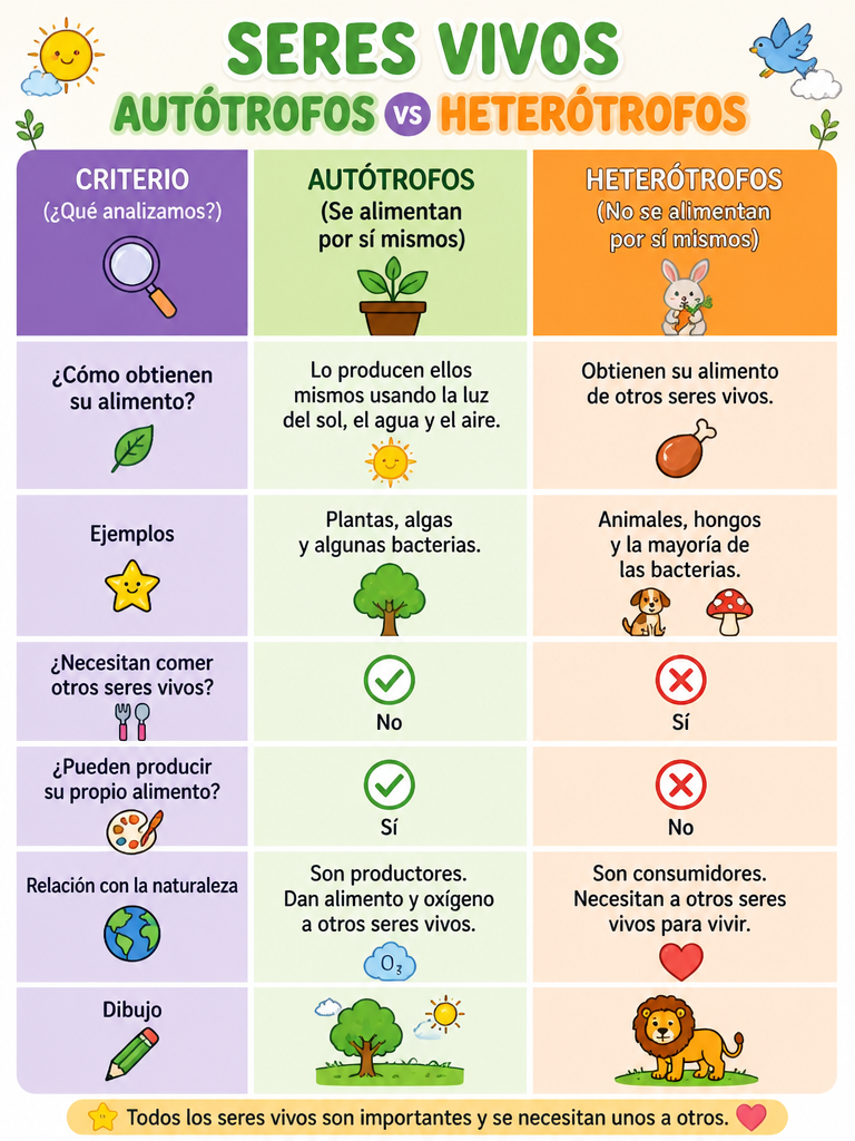 Seres Vivos Autótrofos vs Heterótrofos