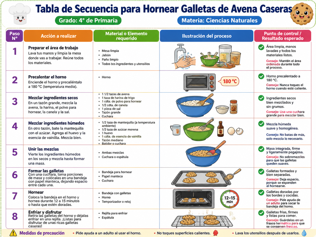 Tabla de Secuencia para Hornear Galletas de Avena Caseras