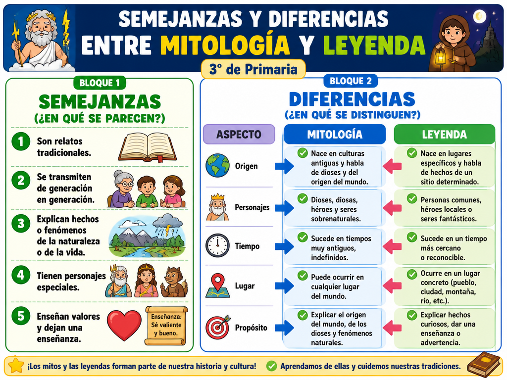 Semejanzas y Diferencias entre Mitología y Leyenda
