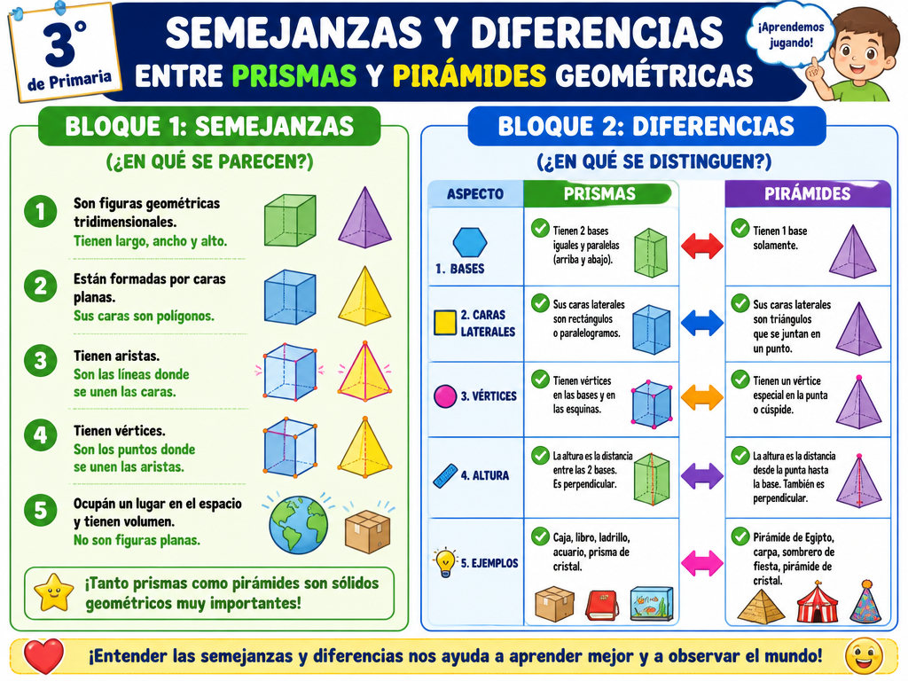 Semejanzas y Diferencias entre Prismas y Pirámides Geométricas