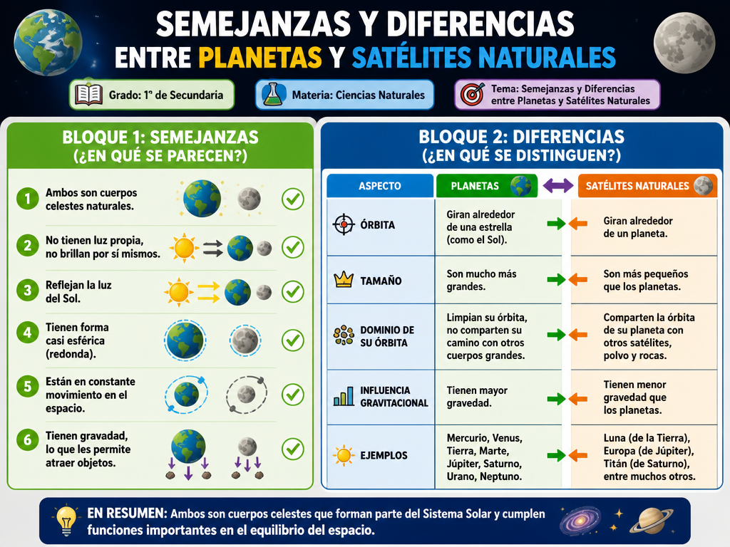 Semejanzas y Diferencias entre Planetas y Satélites Naturales