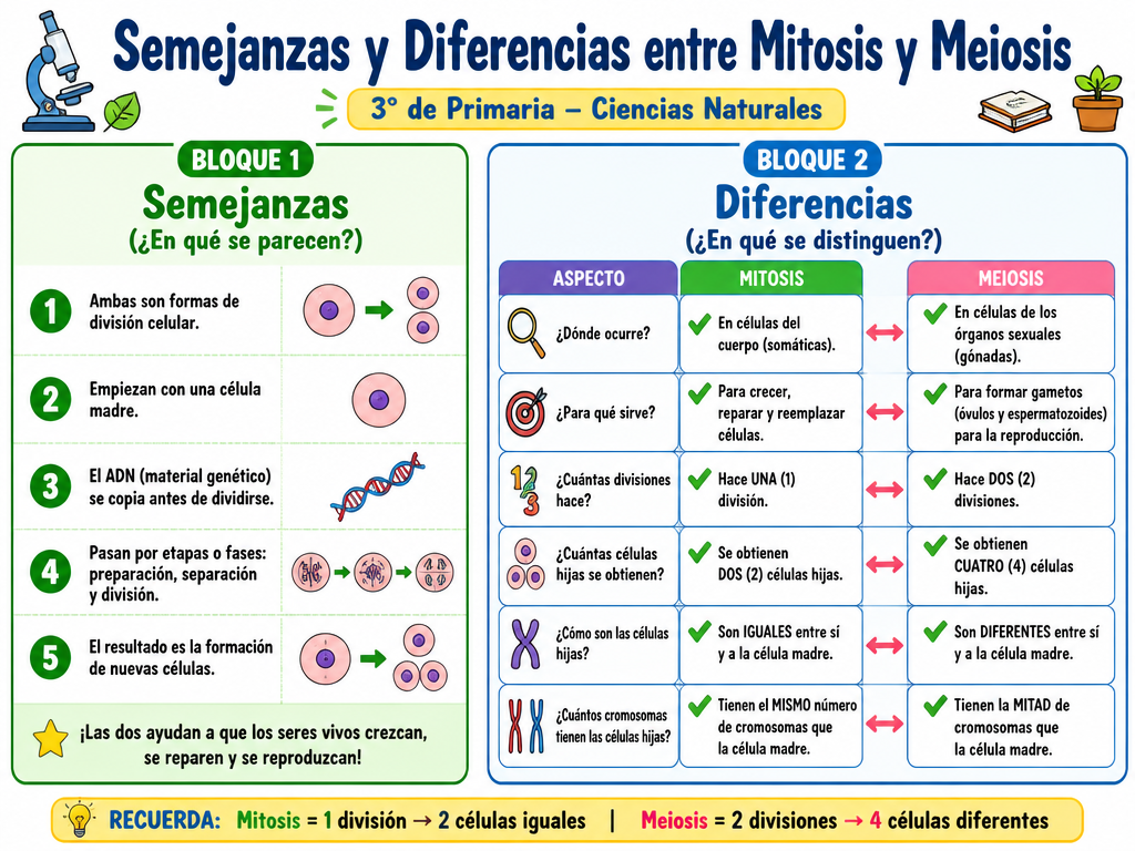 Semejanzas y Diferencias entre Mitosis y Meiosis