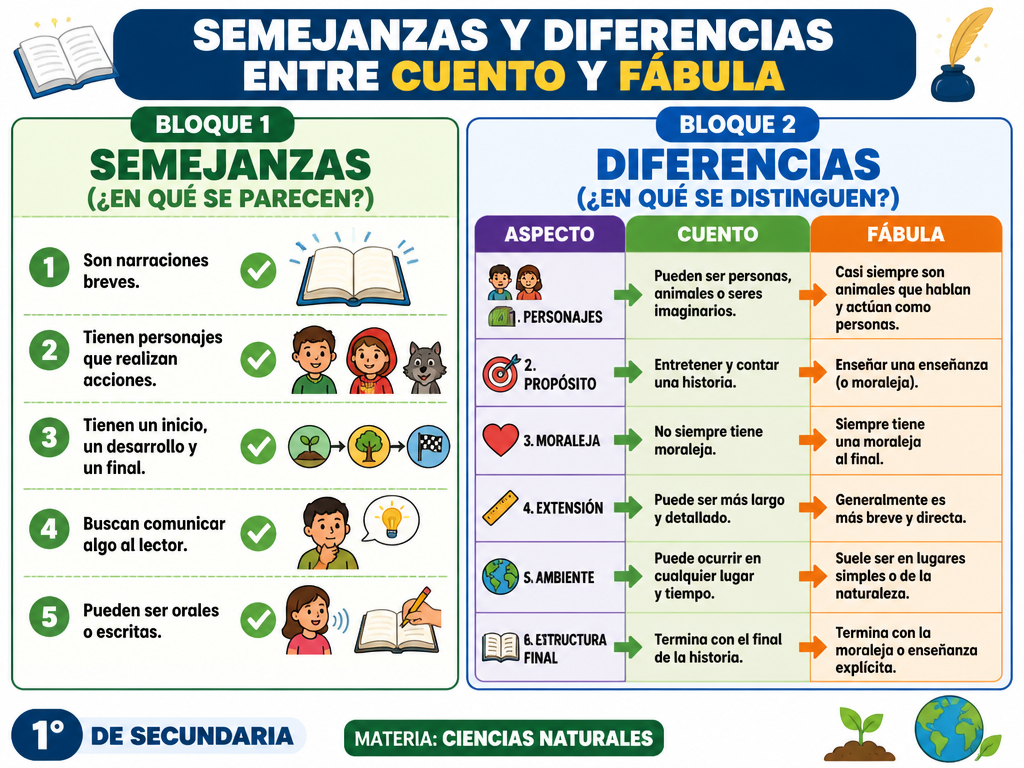 Semejanzas y Diferencias entre Cuento y Fábula