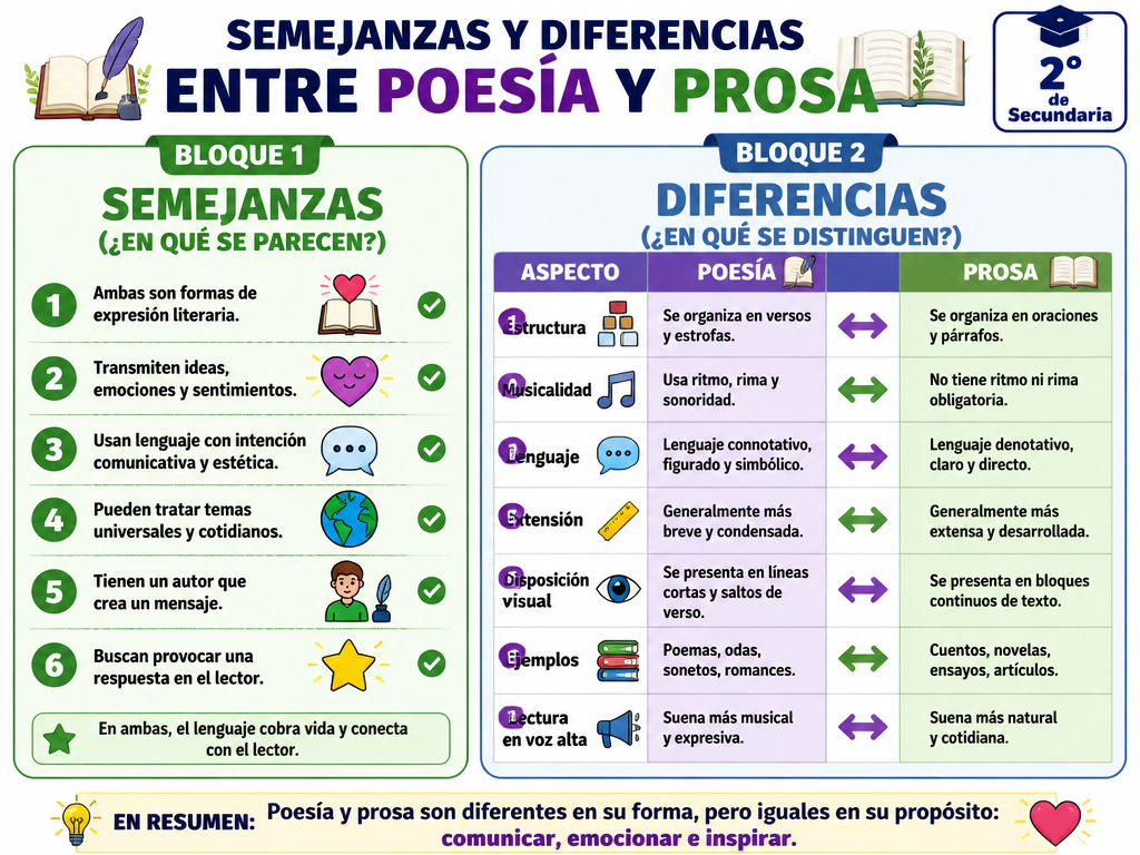 Semejanzas y Diferencias entre Poesía y Prosa