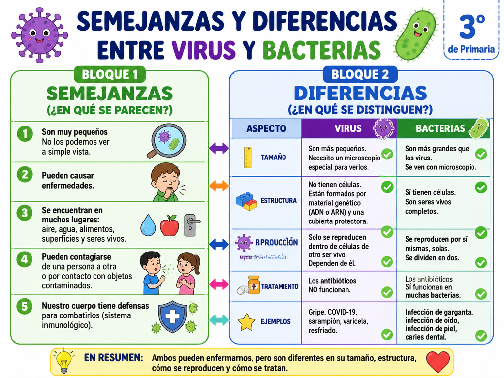 Semejanzas y Diferencias entre Virus y Bacterias
